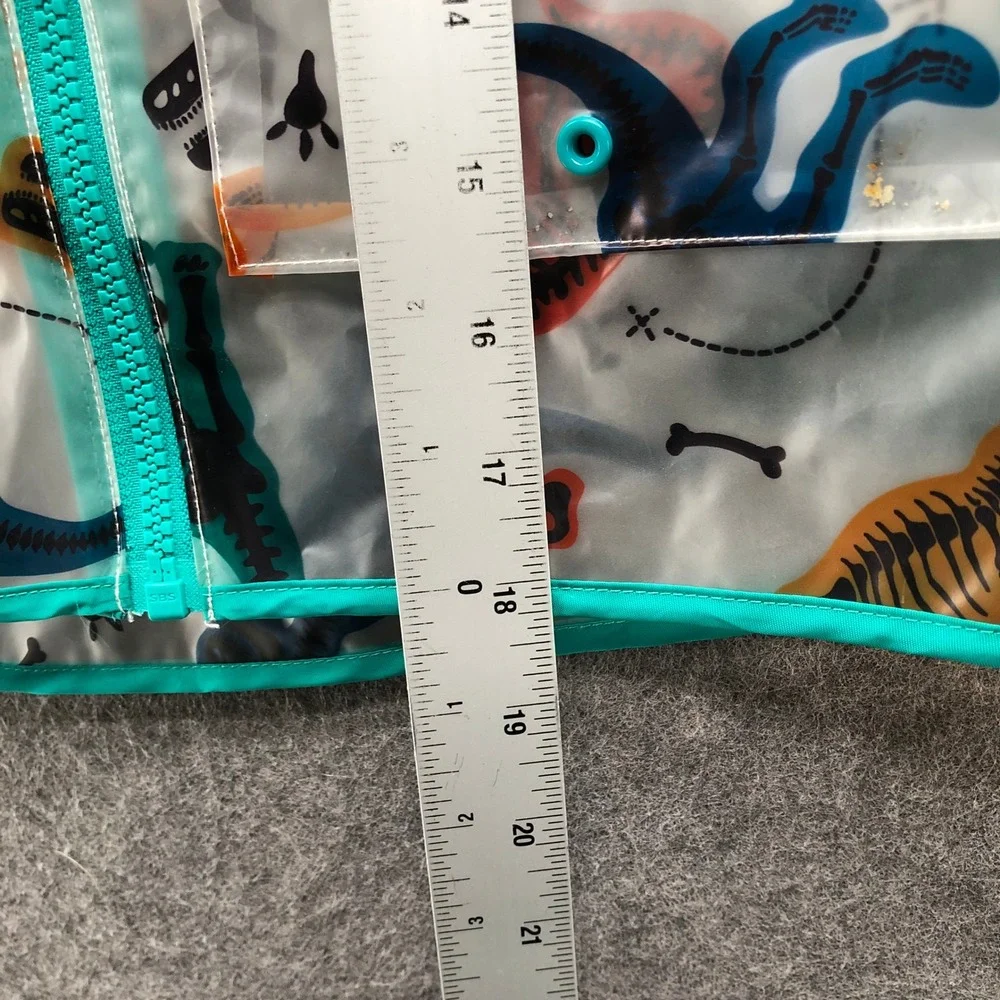 Lily & Dan Dinosaur Skeleton Raincoat Boys XS 4-5 Clear Teal Hooded Jacket Zip